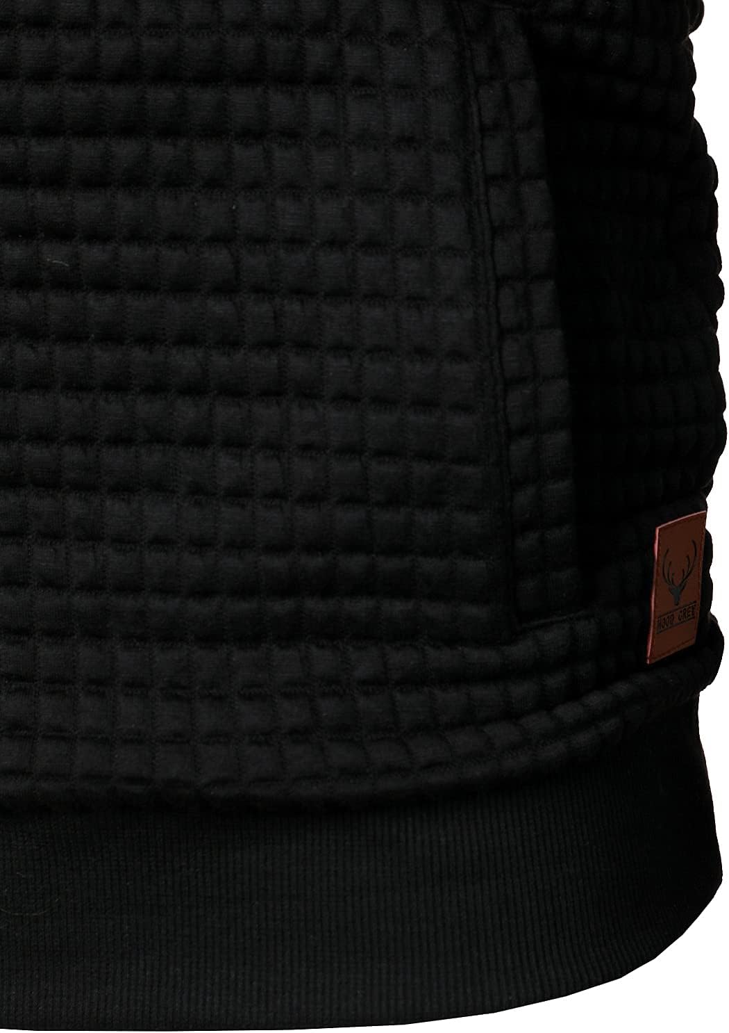 HOOD CREW Men’s Sweatshirts Long Sleeve Pullover Patchwork Plaid Jacquard Hoodie Casual Drawstring Hoody Top