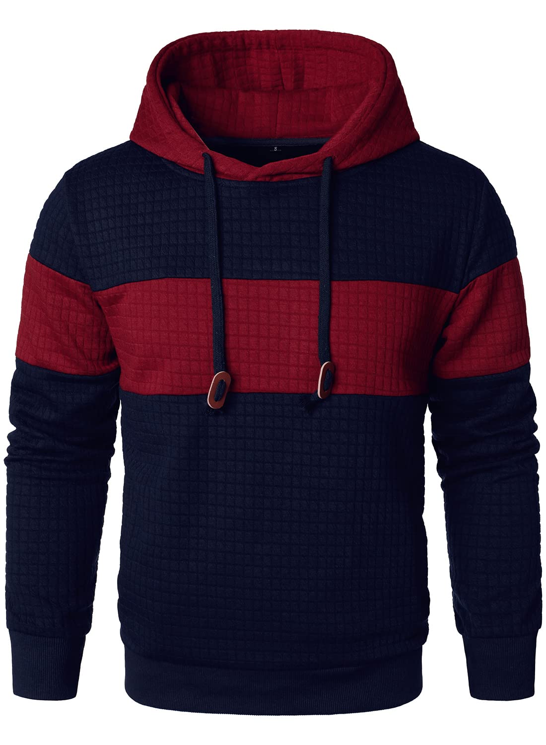 HOOD CREW Men’s Sweatshirts Long Sleeve Pullover Patchwork Plaid Jacquard Hoodie Casual Drawstring Hoody Top