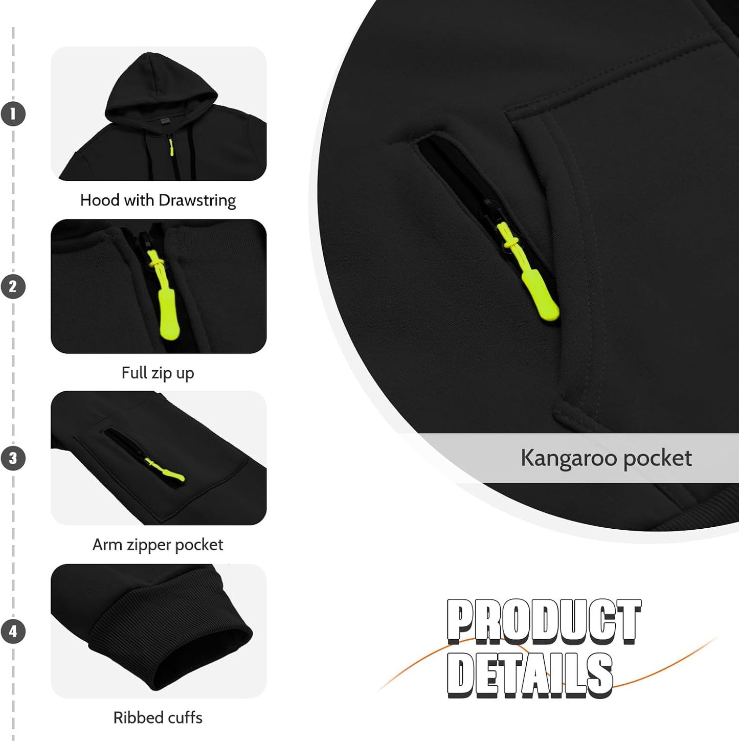 LBL Men's Hoodies Casual Pullover Hooded Sweatshirt Long Sleeve Quarter Zip Hoody Tops With Kangaroo Pocket