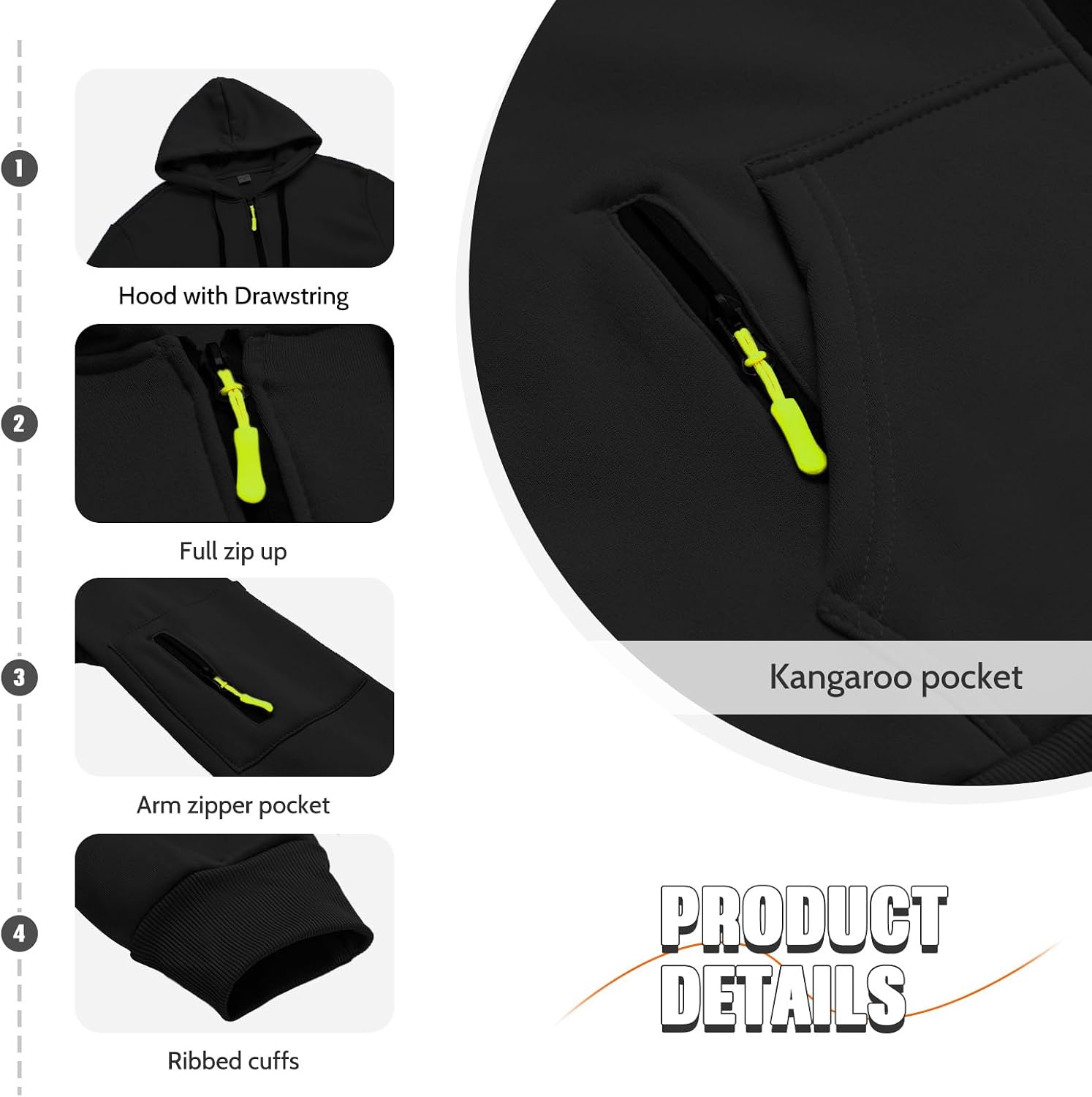 LBL Men's Hoodies Casual Pullover Hooded Sweatshirt Long Sleeve Quarter Zip Hoody Tops With Kangaroo Pocket