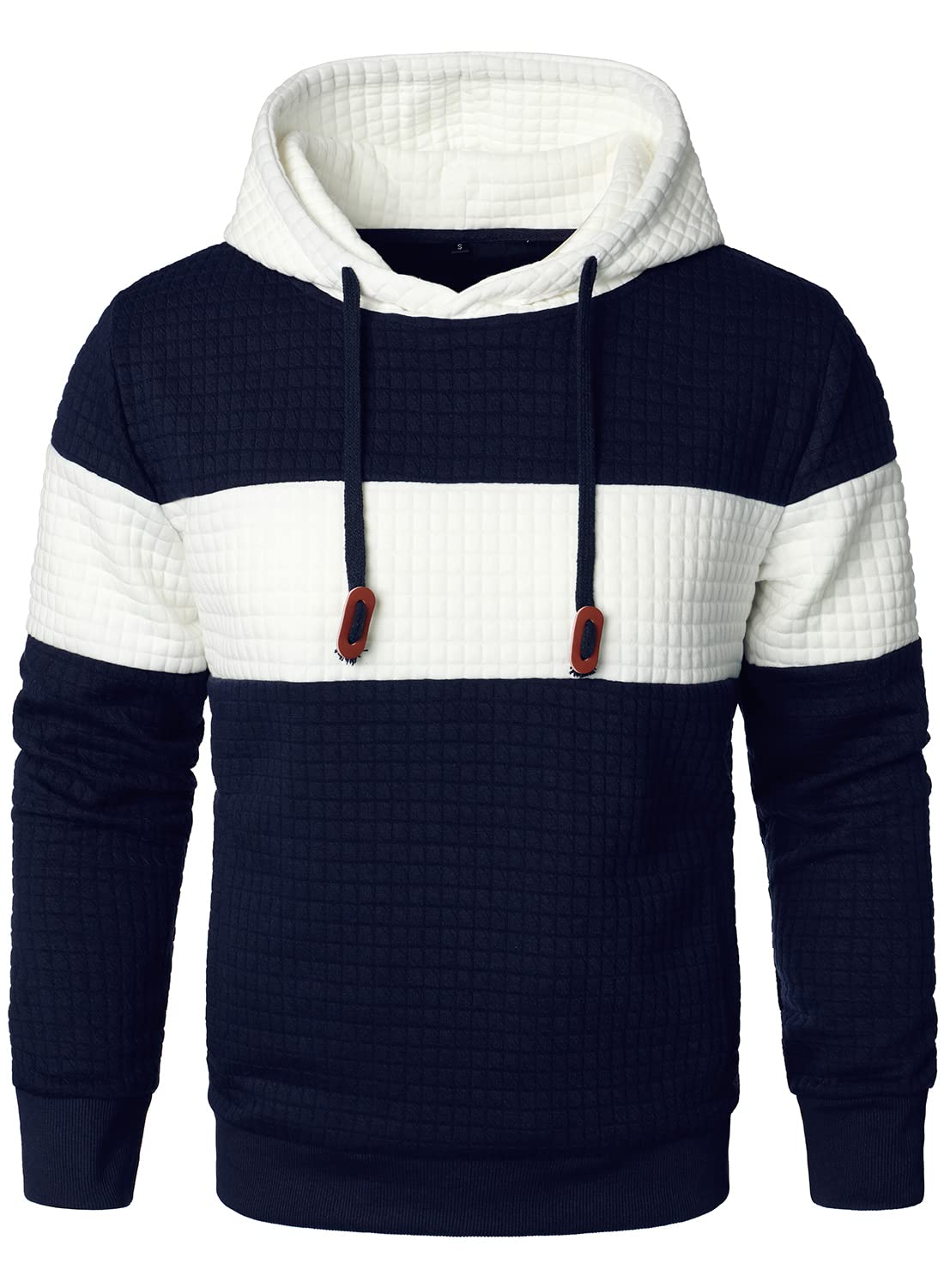 HOOD CREW Men’s Sweatshirts Long Sleeve Pullover Patchwork Plaid Jacquard Hoodie Casual Drawstring Hoody Top