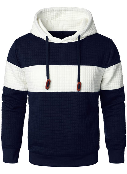 HOOD CREW Men’s Sweatshirts Long Sleeve Pullover Patchwork Plaid Jacquard Hoodie Casual Drawstring Hoody Top