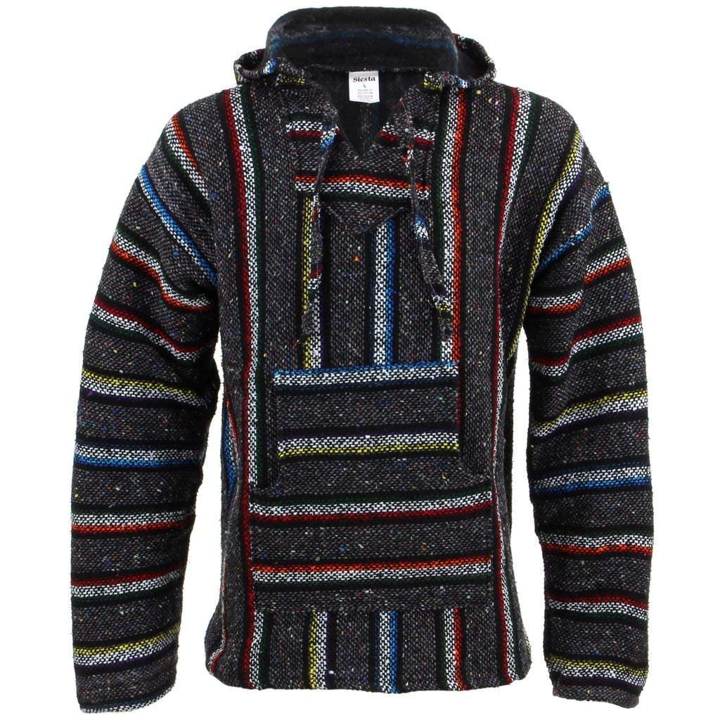 Siesta Mexican Baja Jerga Natural and Black Hooded Hippie top