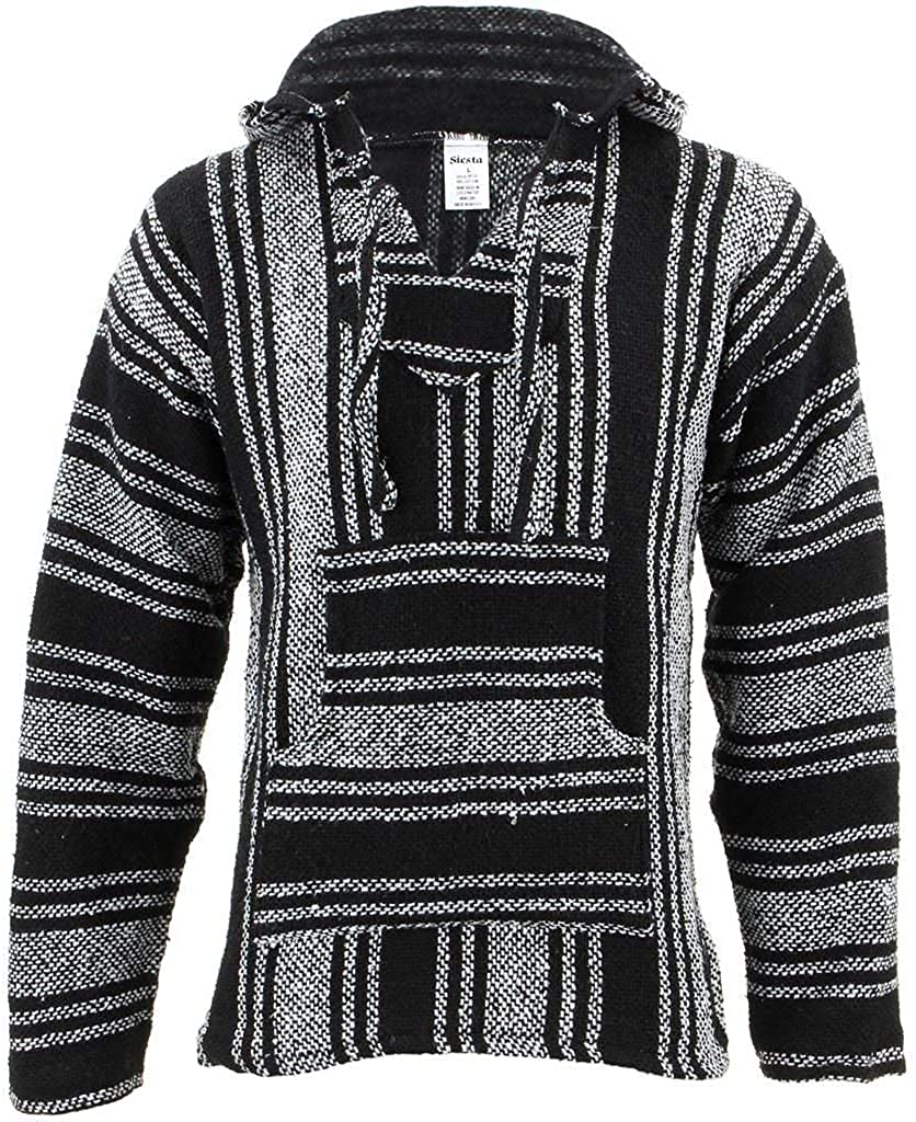 Siesta Mexican Baja Jerga Natural and Black Hooded Hippie top
