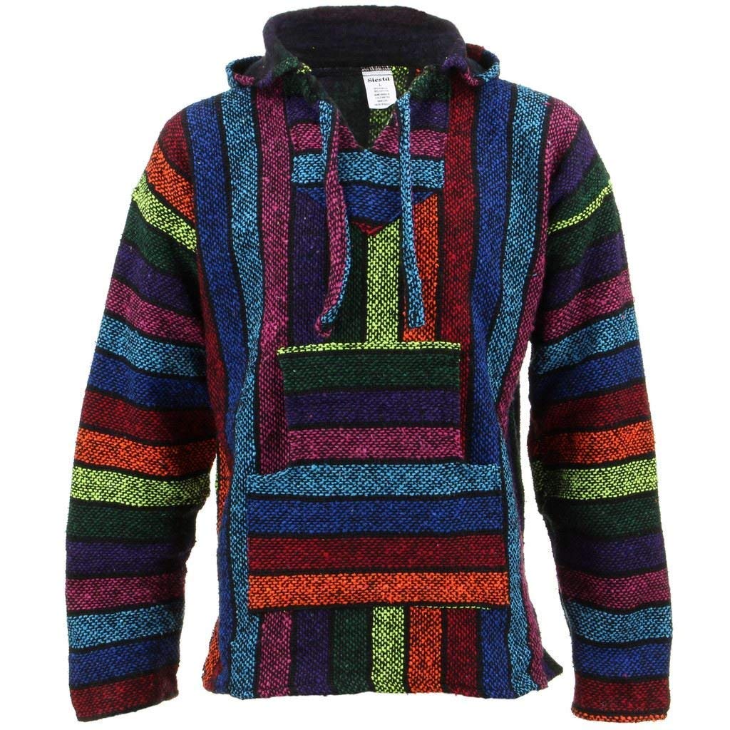Siesta Mexican Baja Jerga Natural and Black Hooded Hippie top