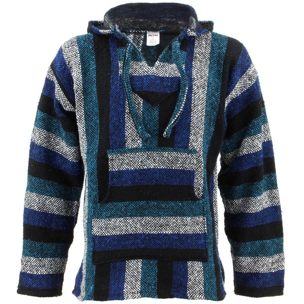 Siesta Mexican Baja Jerga Natural and Black Hooded Hippie top