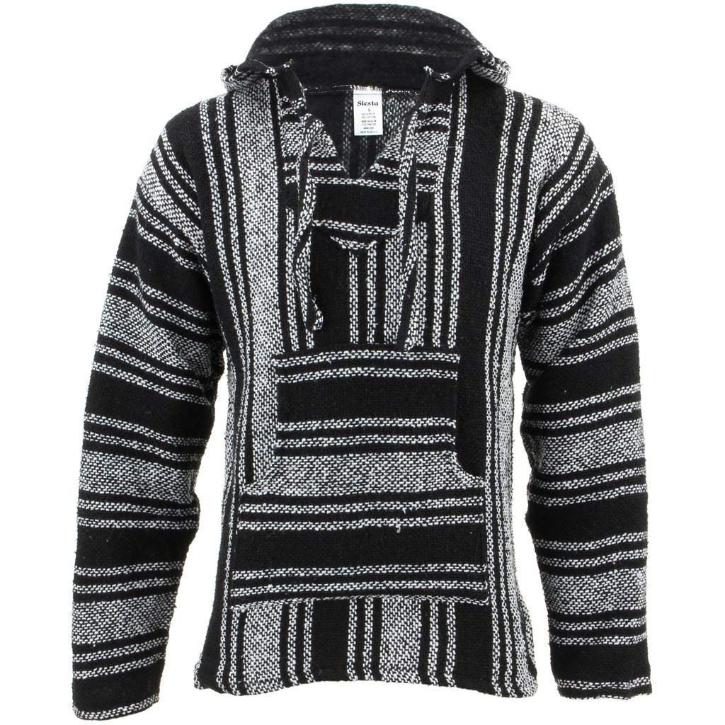 Siesta Mexican Baja Jerga Natural and Black Hooded Hippie top