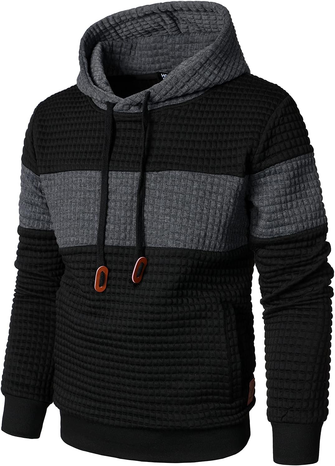 HOOD CREW Men’s Sweatshirts Long Sleeve Pullover Patchwork Plaid Jacquard Hoodie Casual Drawstring Hoody Top