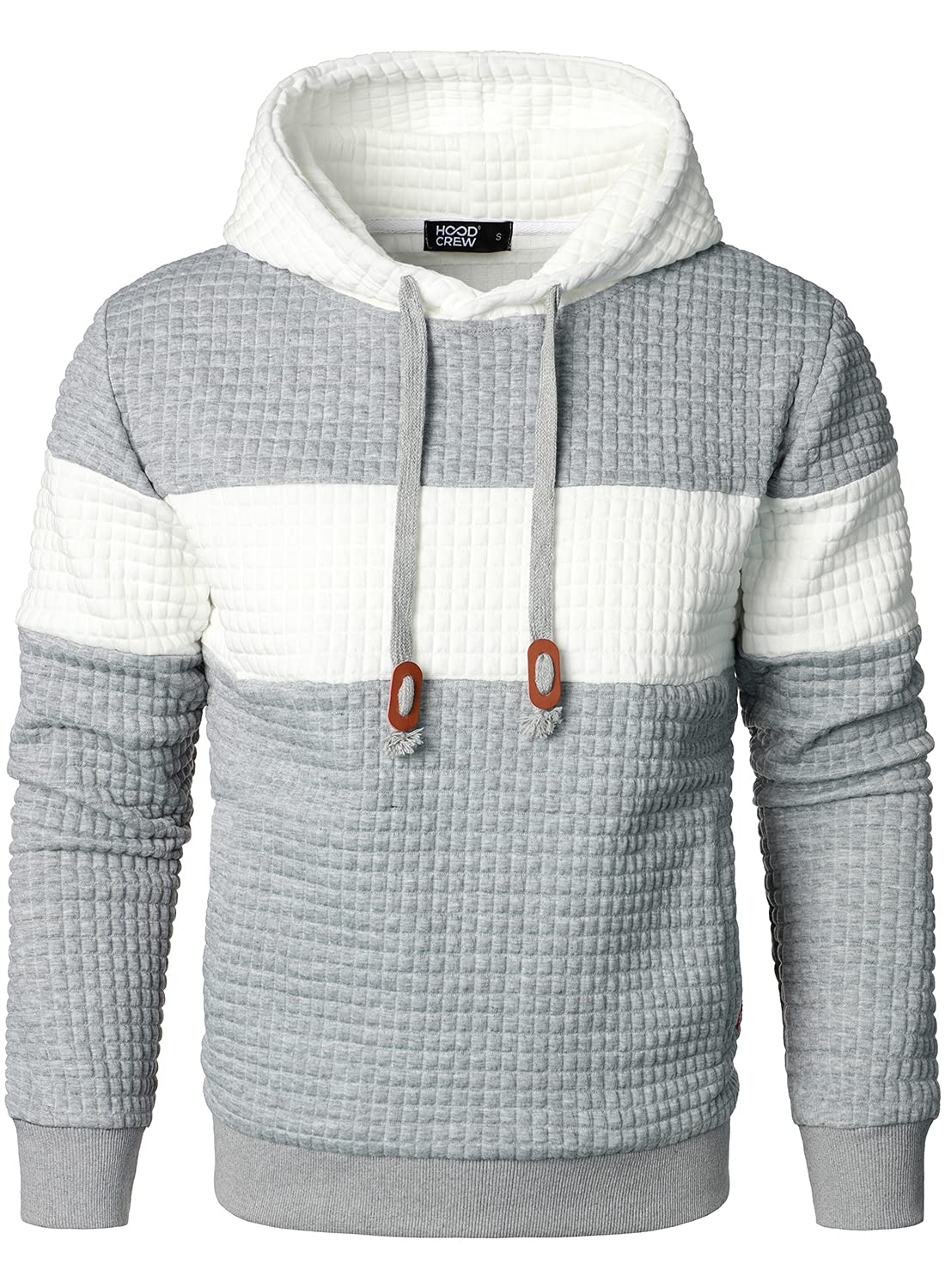 HOOD CREW Men’s Sweatshirts Long Sleeve Pullover Patchwork Plaid Jacquard Hoodie Casual Drawstring Hoody Top