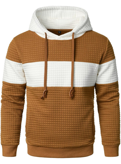 HOOD CREW Men’s Sweatshirts Long Sleeve Pullover Patchwork Plaid Jacquard Hoodie Casual Drawstring Hoody Top