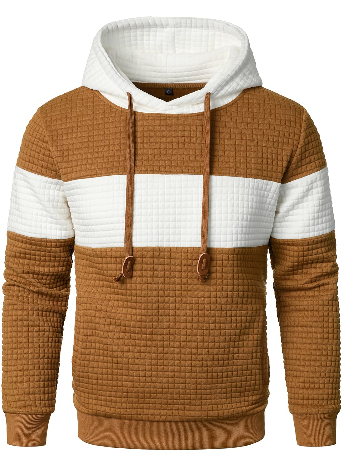 HOOD CREW Men’s Sweatshirts Long Sleeve Pullover Patchwork Plaid Jacquard Hoodie Casual Drawstring Hoody Top