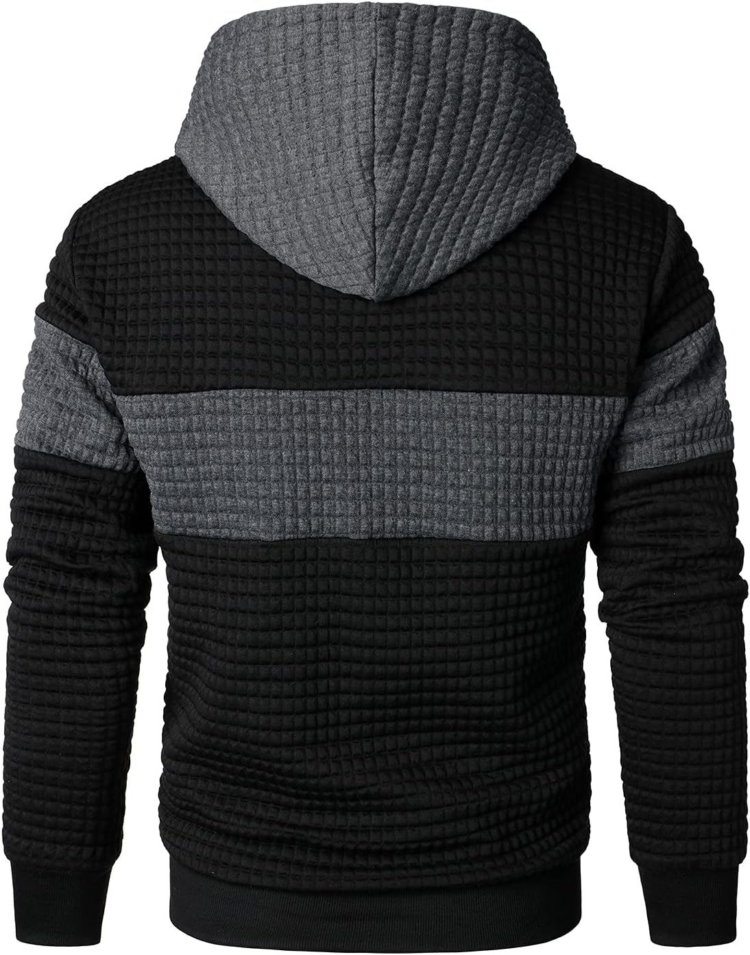 HOOD CREW Men’s Sweatshirts Long Sleeve Pullover Patchwork Plaid Jacquard Hoodie Casual Drawstring Hoody Top