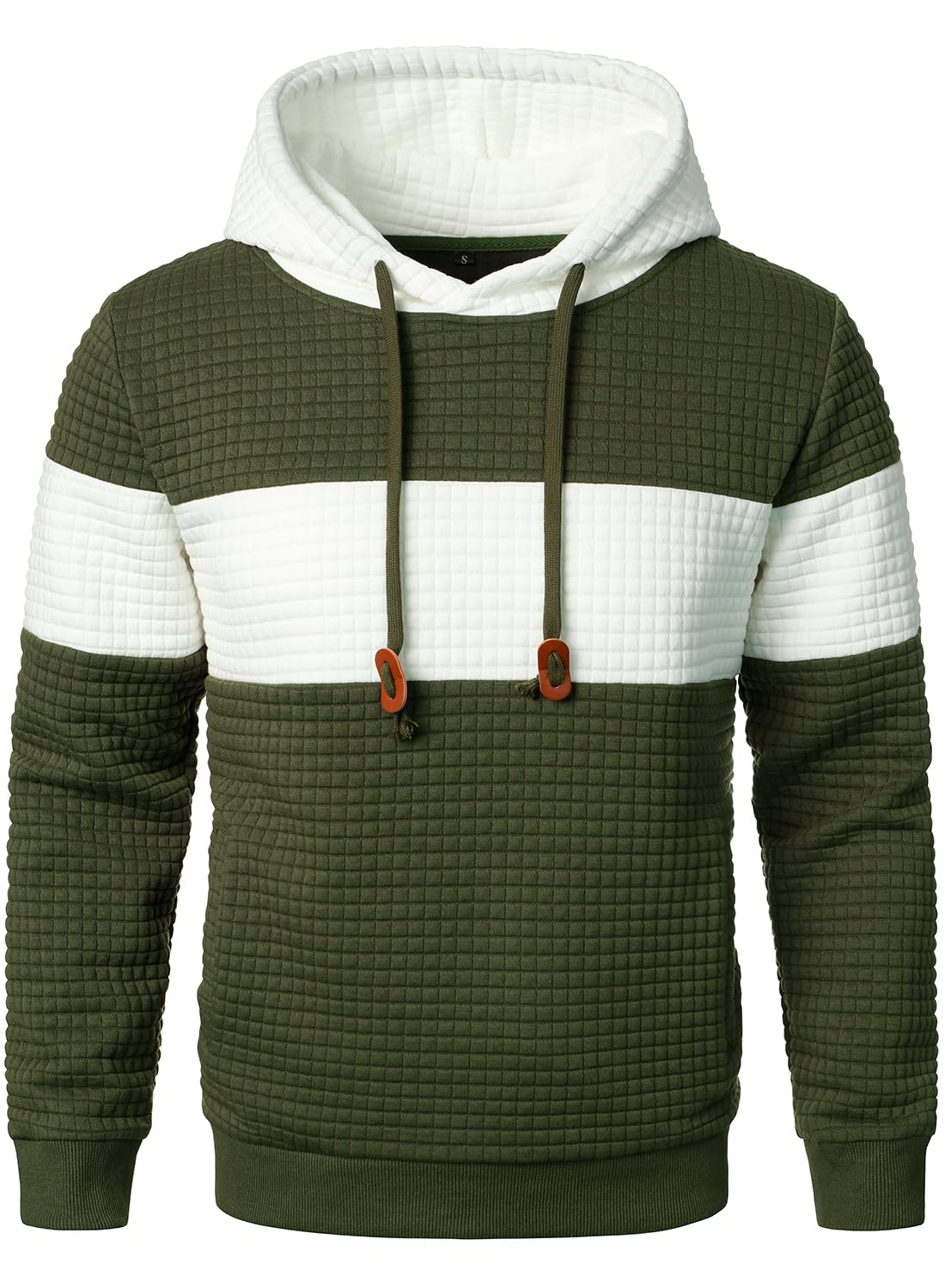 HOOD CREW Men’s Sweatshirts Long Sleeve Pullover Patchwork Plaid Jacquard Hoodie Casual Drawstring Hoody Top