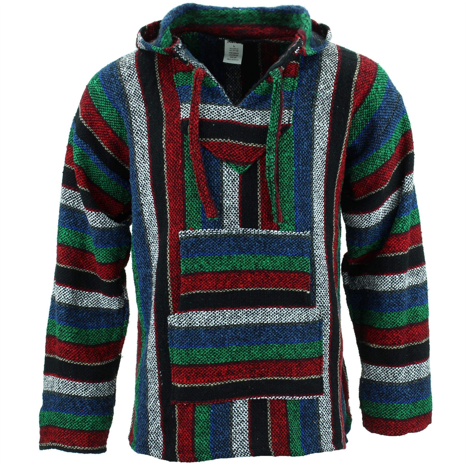 Siesta Mexican Baja Jerga Natural and Black Hooded Hippie top