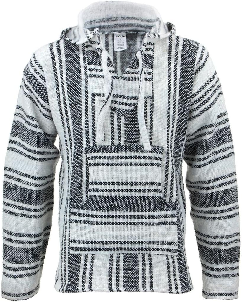 Siesta Mexican Baja Jerga Natural and Black Hooded Hippie top