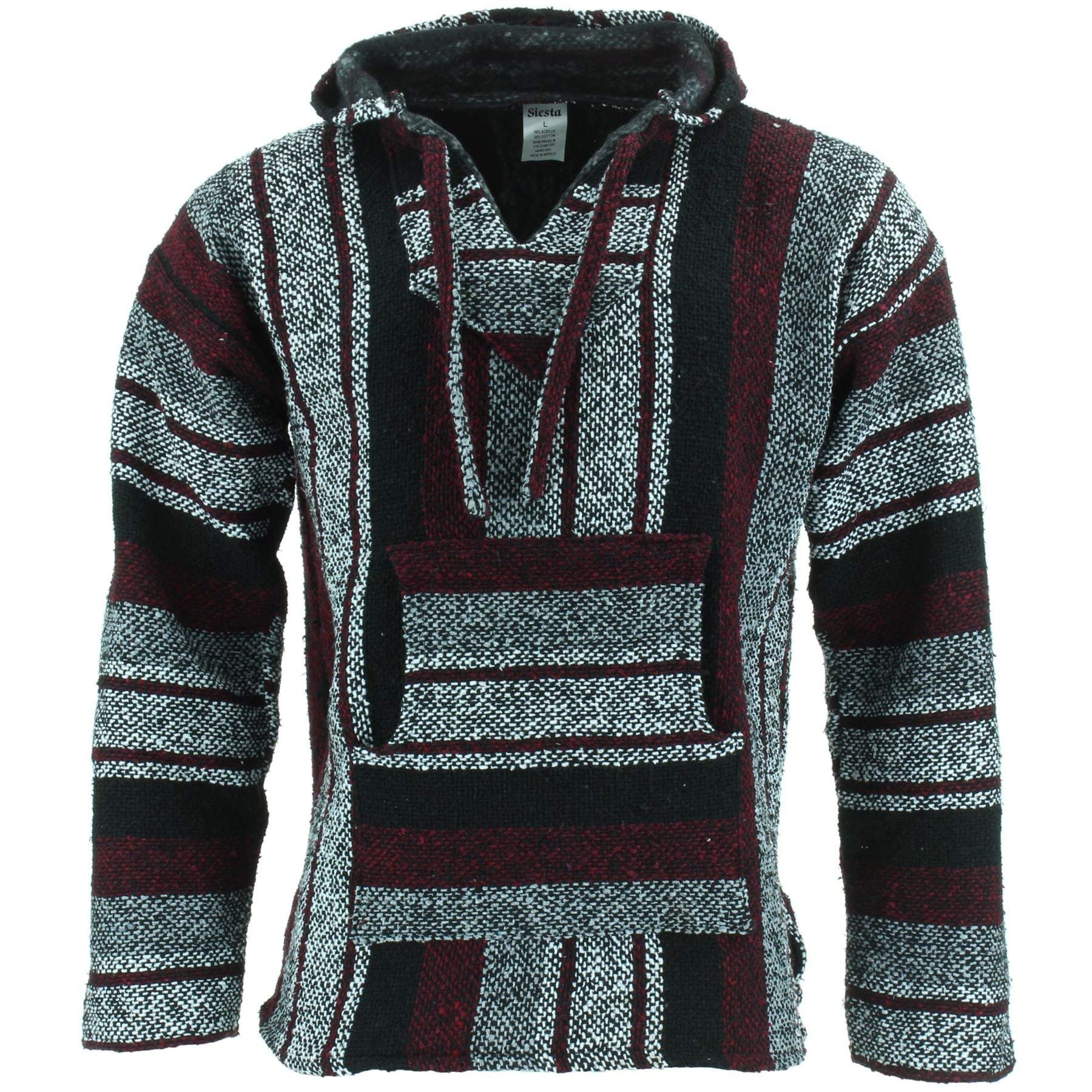 Siesta Mexican Baja Jerga Natural and Black Hooded Hippie top