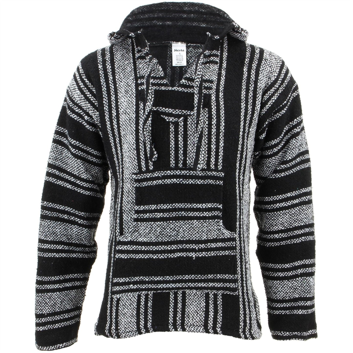Siesta Mexican Baja Jerga Natural and Black Hooded Hippie top