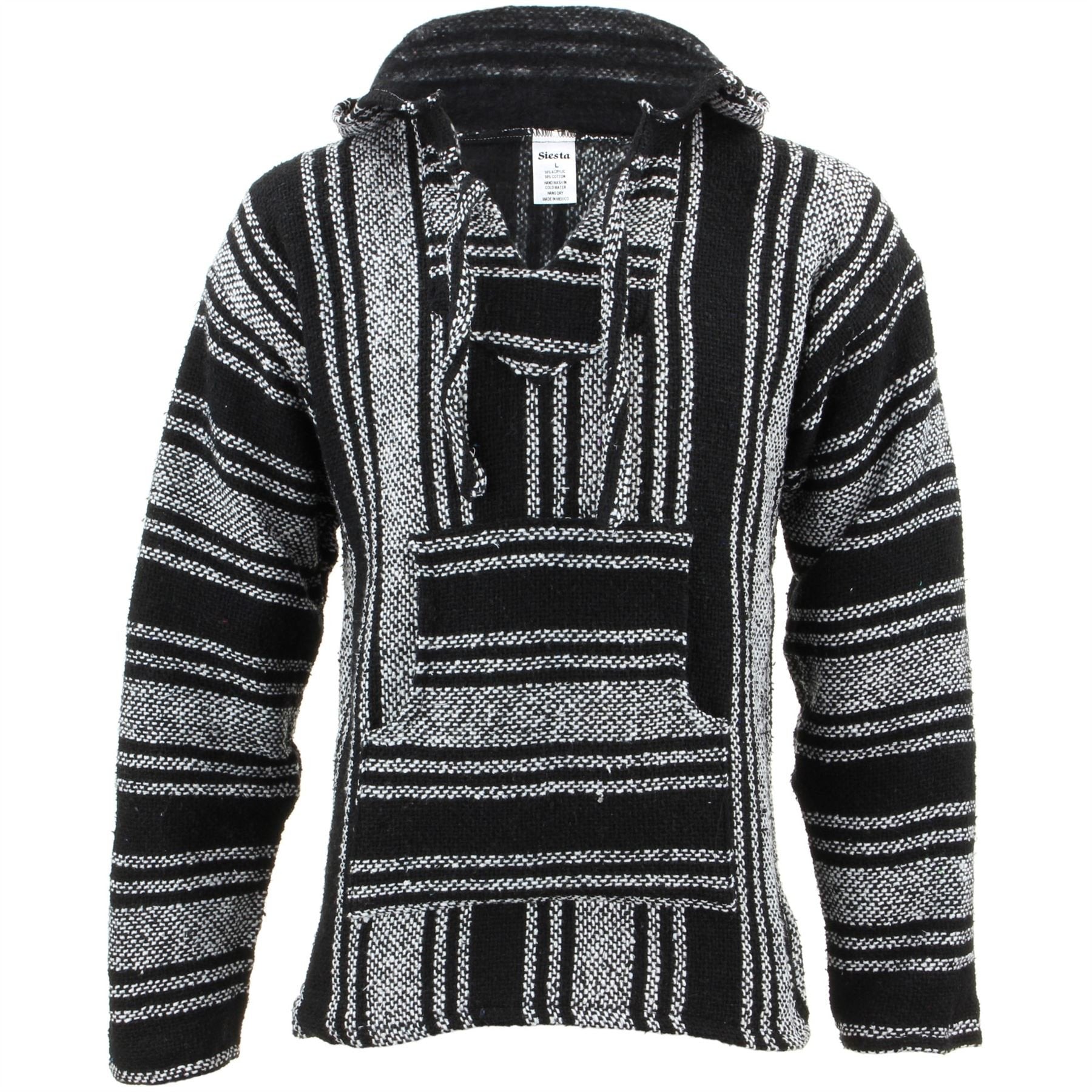 Siesta Mexican Baja Jerga Natural and Black Hooded Hippie top