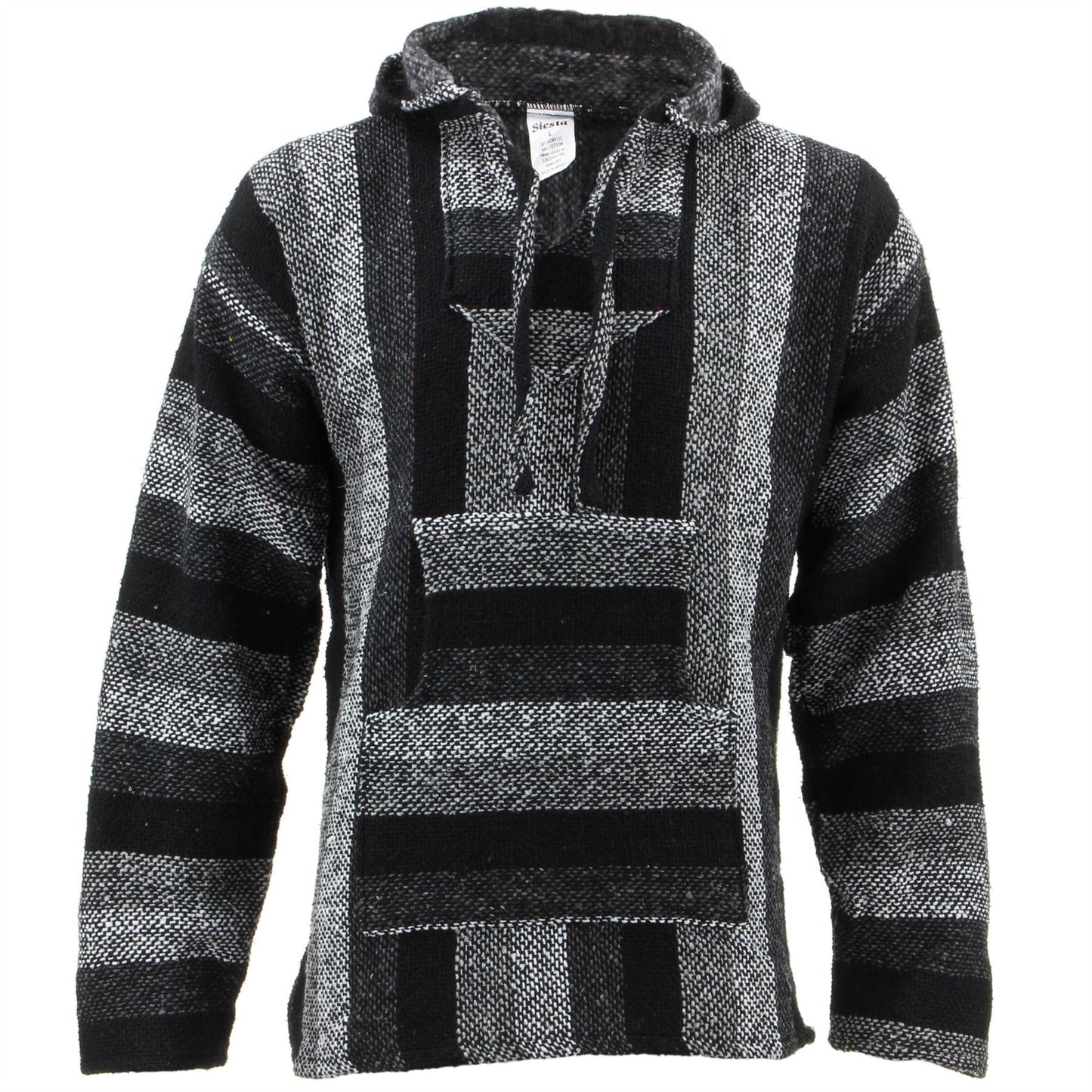 Siesta Mexican Baja Jerga Natural and Black Hooded Hippie top