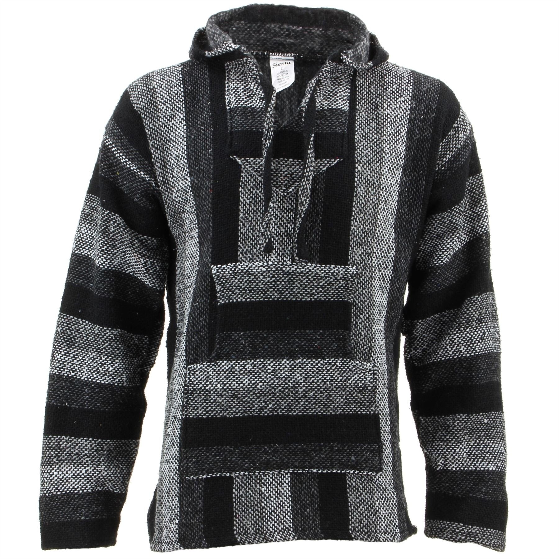 Siesta Mexican Baja Jerga Natural and Black Hooded Hippie top