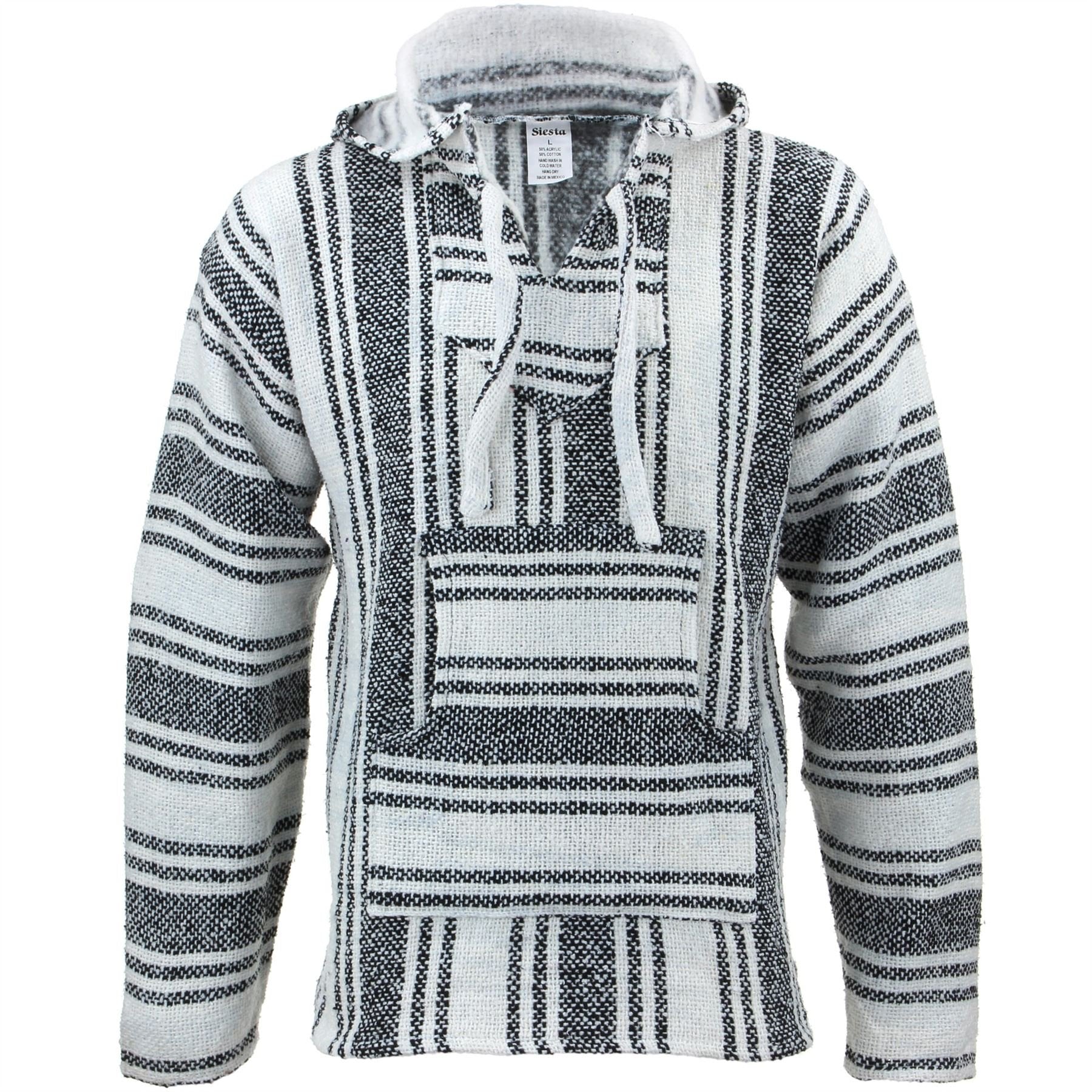 Siesta Mexican Baja Jerga Natural and Black Hooded Hippie top