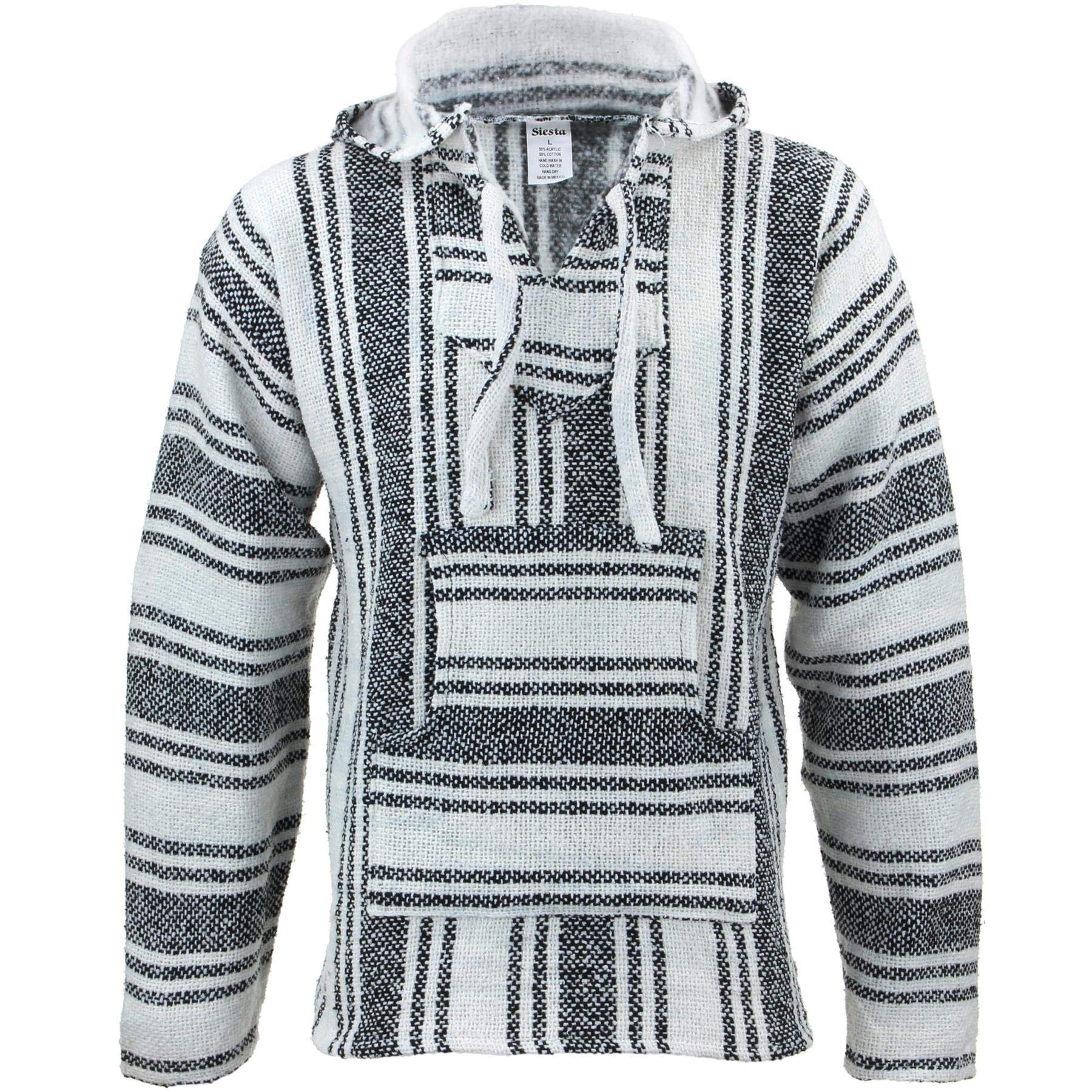 Siesta Mexican Baja Jerga Natural and Black Hooded Hippie top