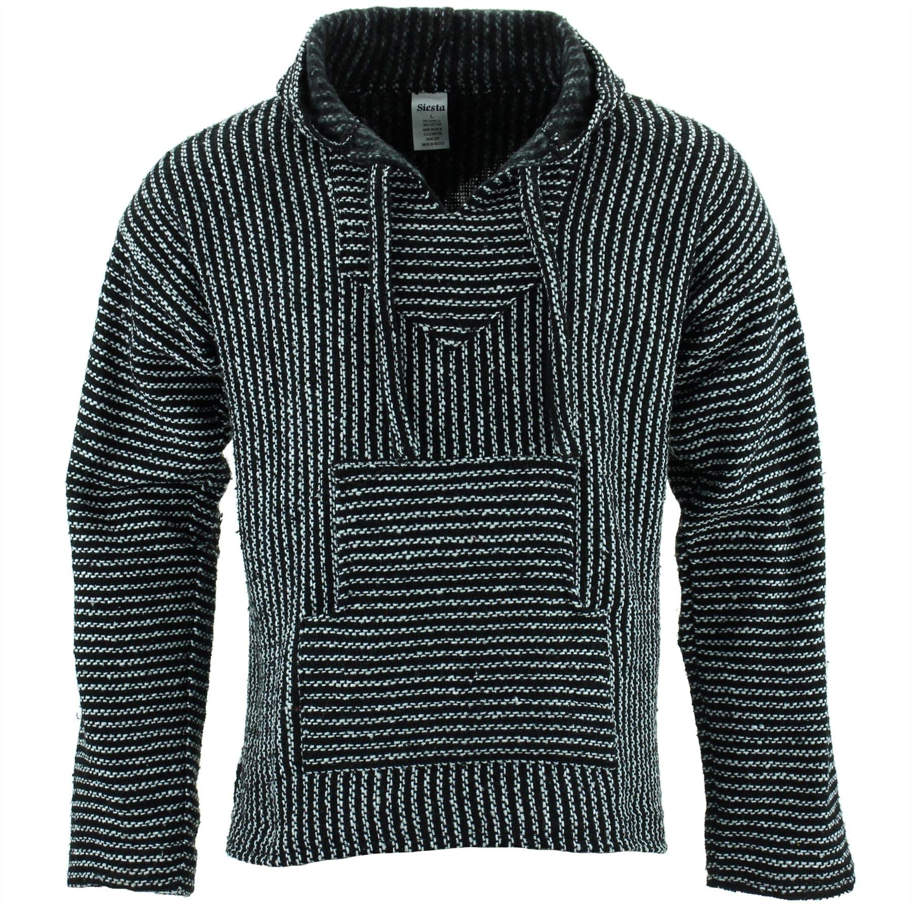 Siesta Mexican Baja Jerga Natural and Black Hooded Hippie top