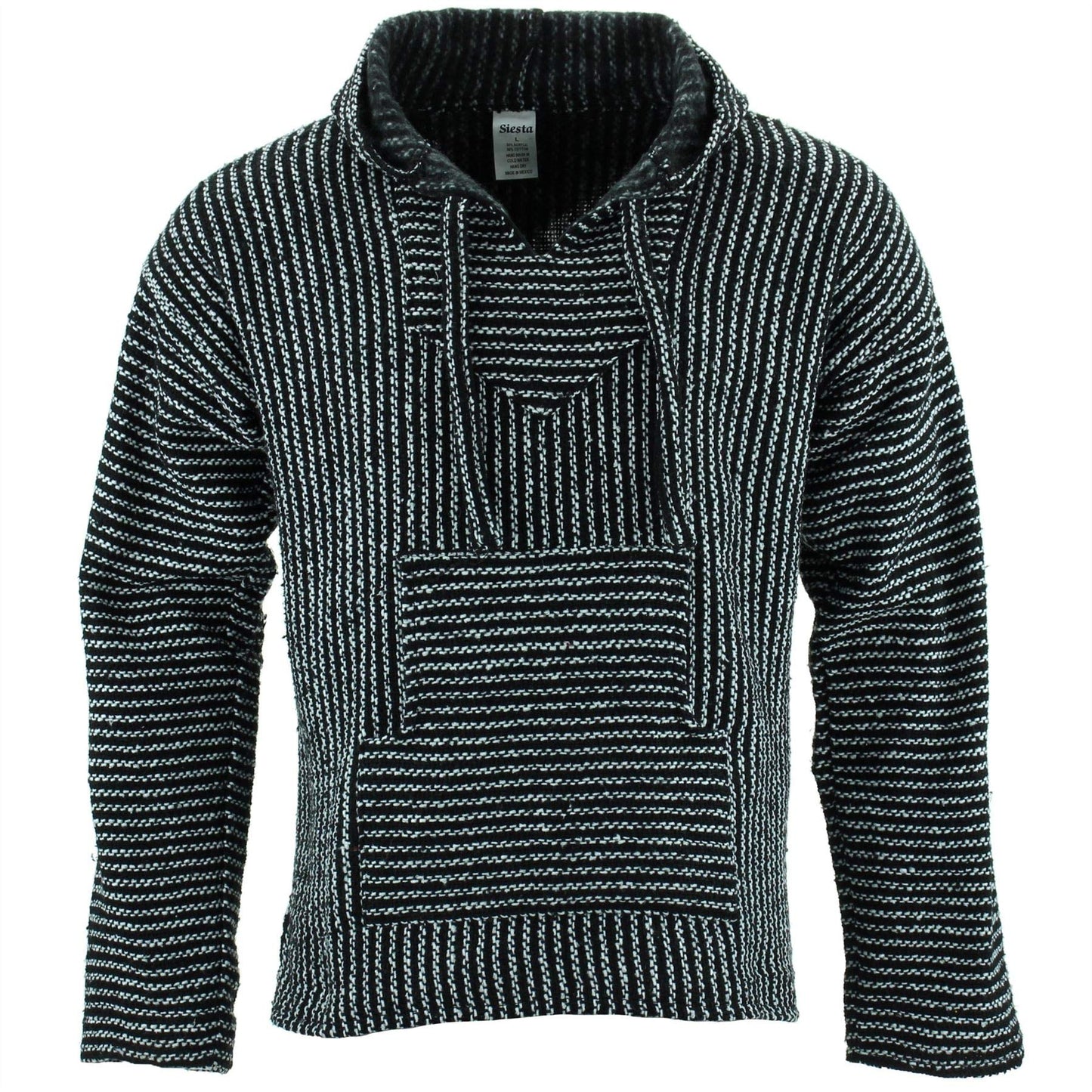 Siesta Mexican Baja Jerga Natural and Black Hooded Hippie top