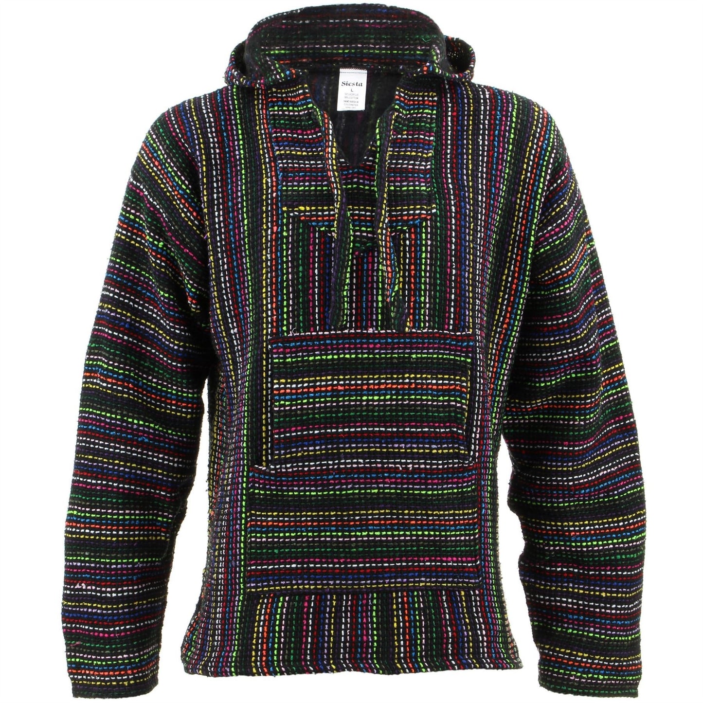 Siesta Mexican Baja Jerga Natural and Black Hooded Hippie top